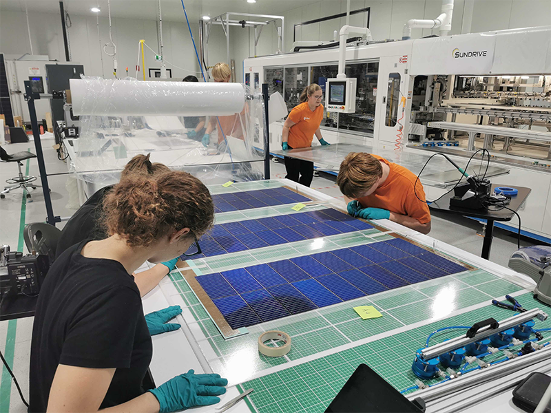 The 2025 ANU Solar Racing team manufacturing solar cells for their car. Photo: supplied