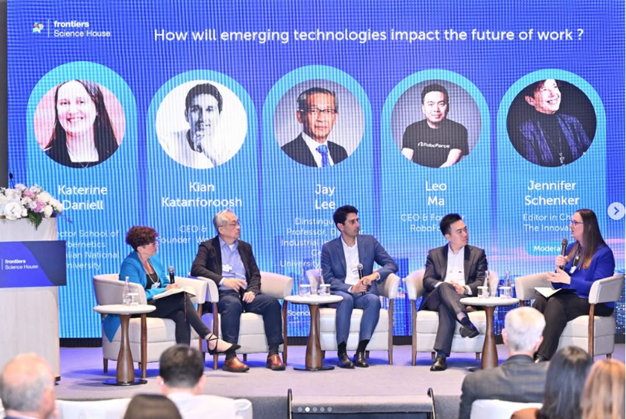 Professor Katherine Daniell (ANU) in Dalian on a panel discussing the relevance of the WEF Top 10 Technologies of 2026 on The Future of Work. Image: Frontiers Science House