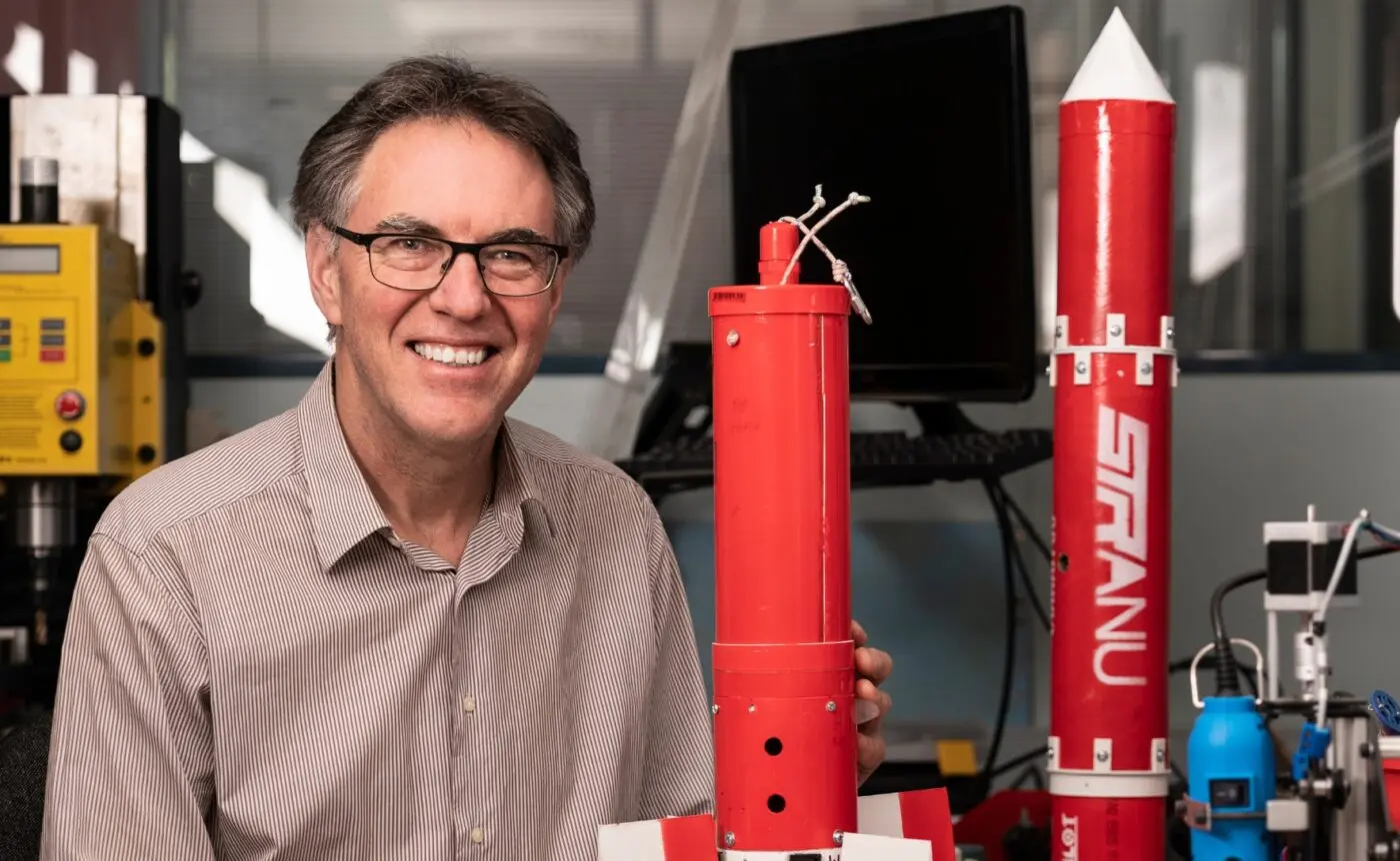 Professor Rob Mahony with an aerial robotic vehicle. Photo: Jamie Kidston/ANU
