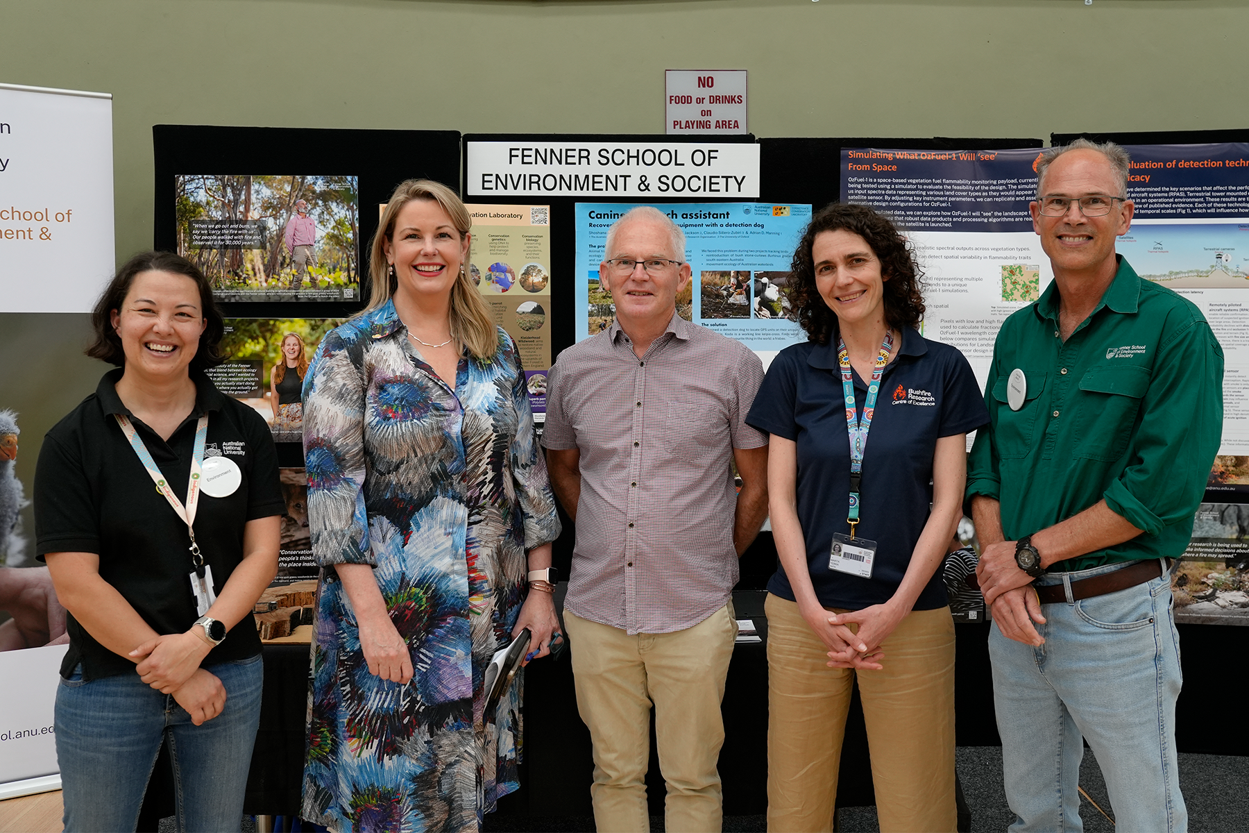 Interim Vice-Chancellor Rebekah Brown, with Interim College Dean Stephen Eggins, and staff from the Fenner School of Environment and Society